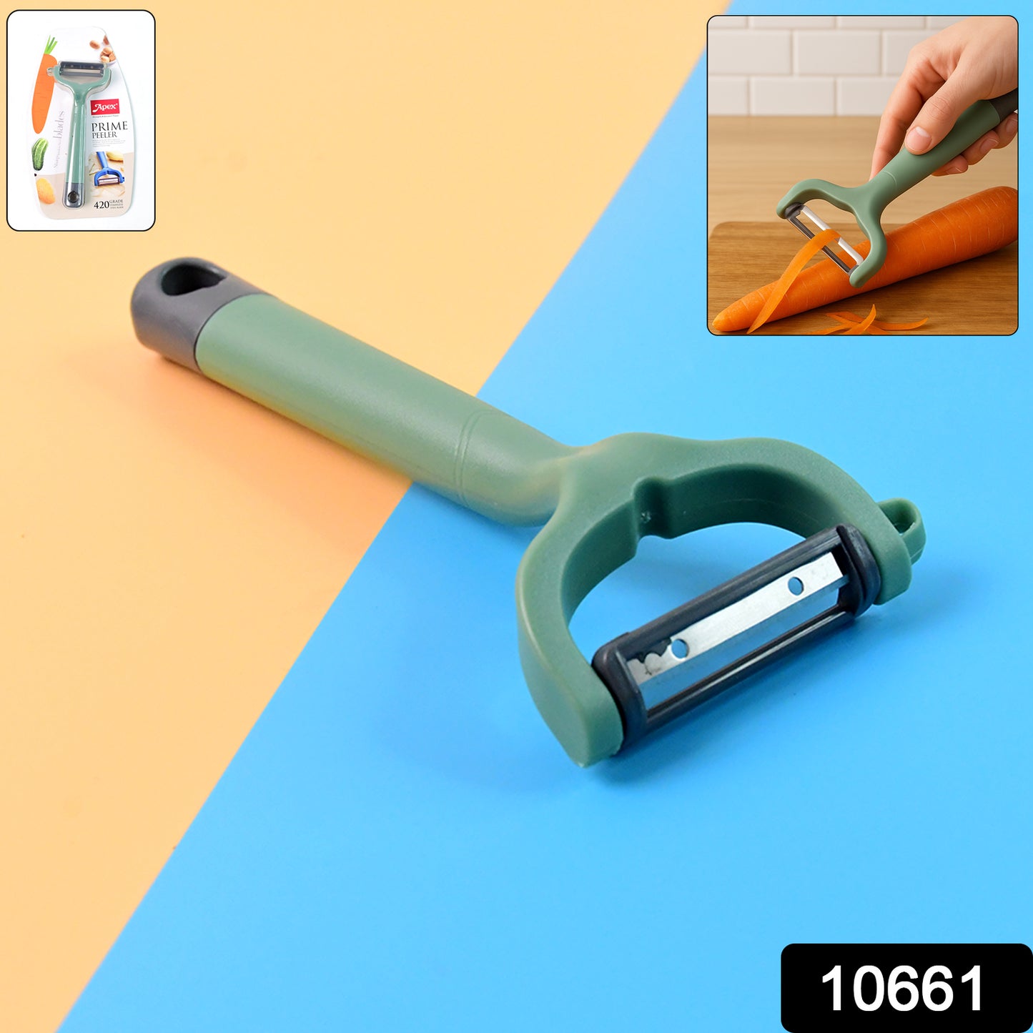 Wukusy Apex Premium ergonomic vegetable and fruit peeler with stainless steel blade for efficient kitchen peeling tasks.