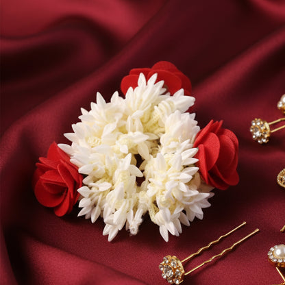 Artificial traditional flower Gajra with white and pink blossoms, crafted by Wukusy for festive or decorative use.