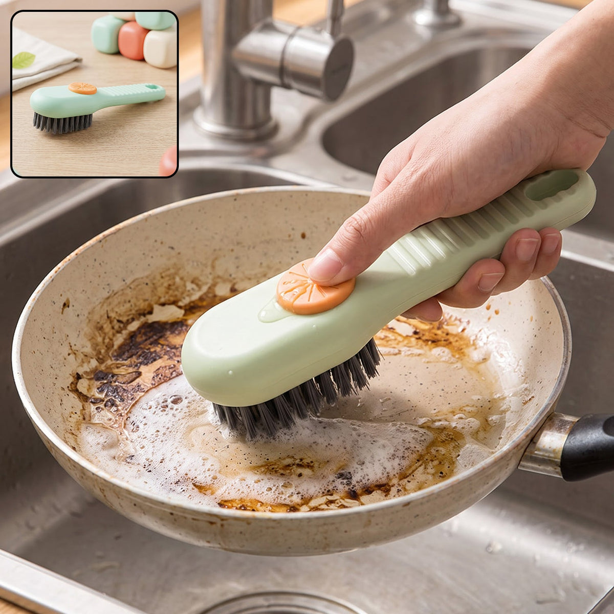 Brush With Liquid Dispenser For Kitchen Utensil And Cookware Cleaning Use (1 Pc)