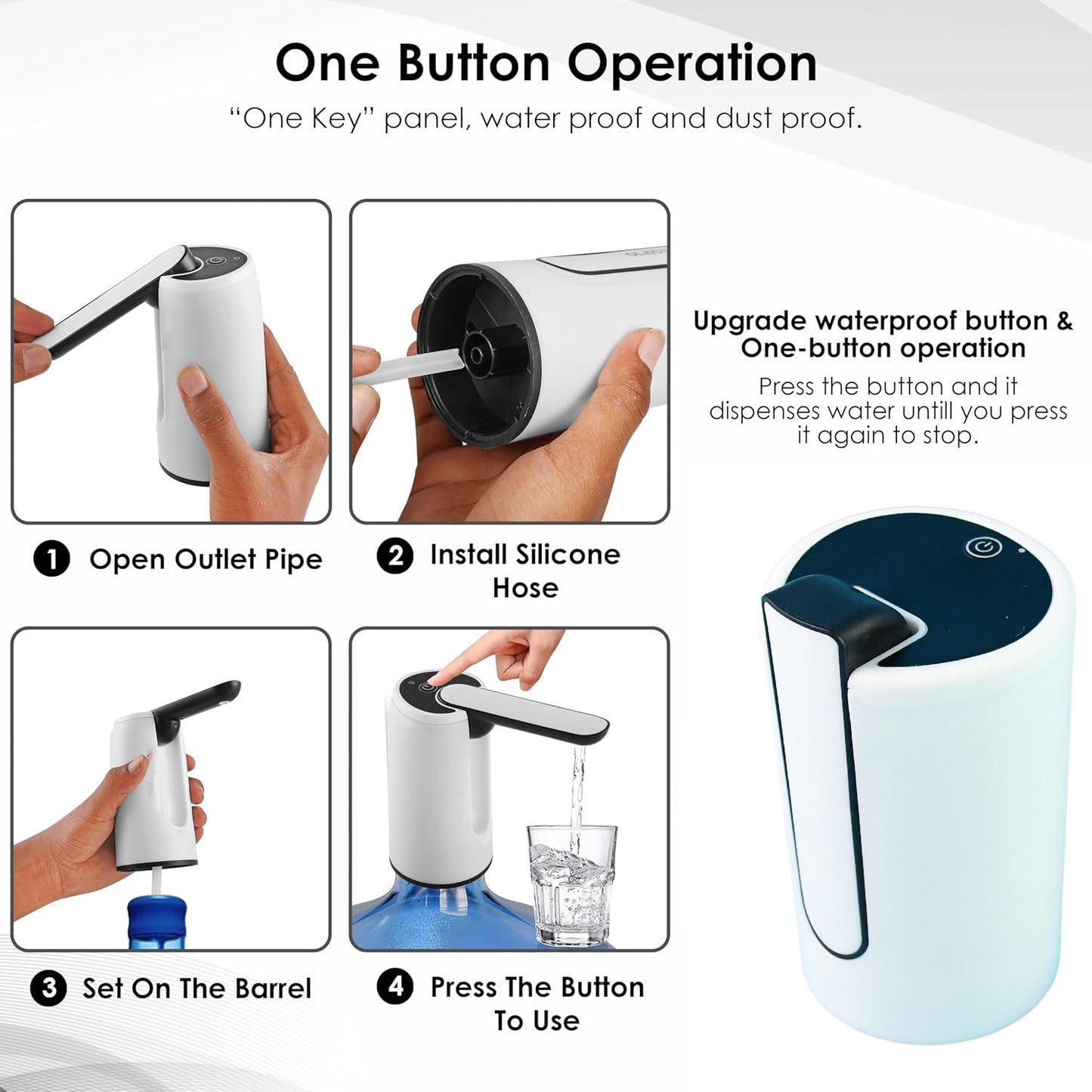 Wukusy electric water dispenser pump for home use, showing the compact pump device with power cord and control switch.