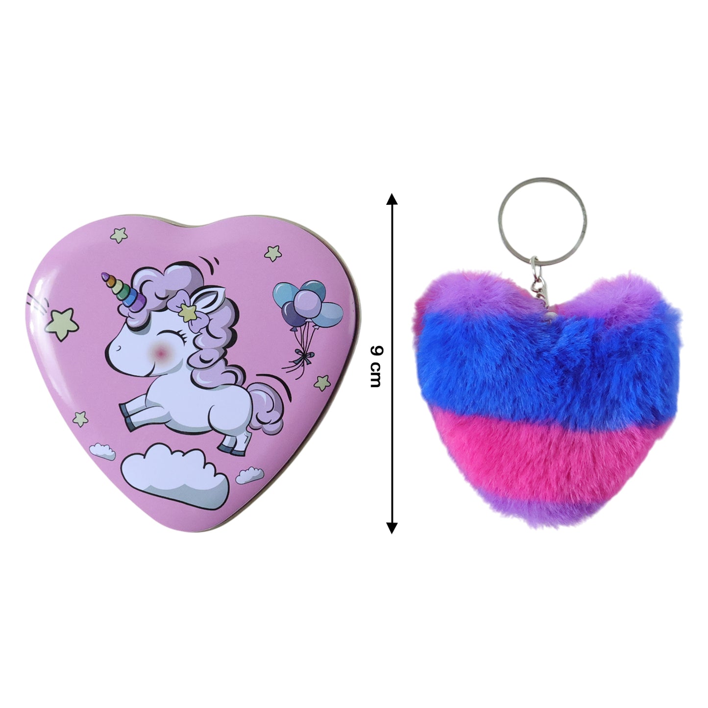 Two Wukusy heart-shaped plush keychains in a gift box, featuring soft fabric and decorative details, perfect for gifting.
