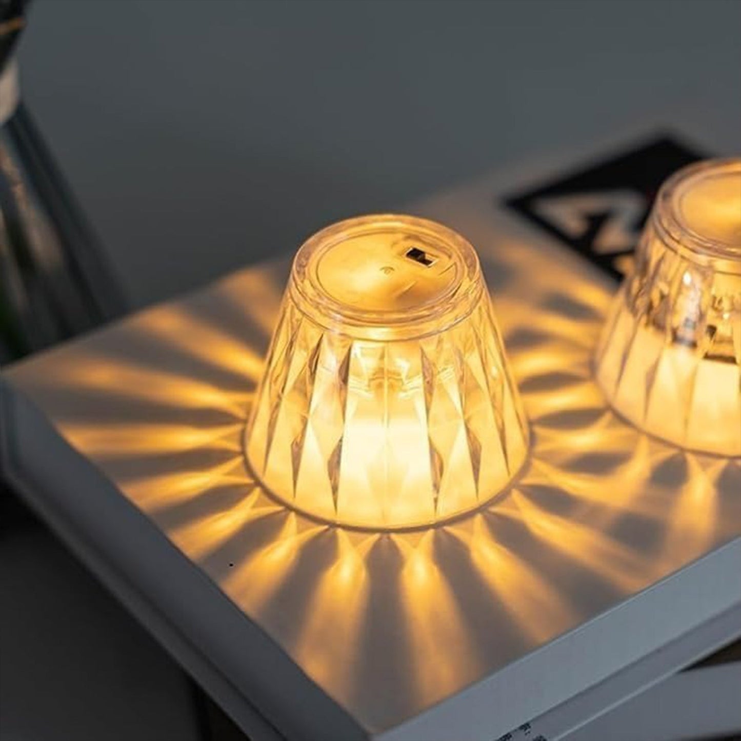 Wukusy cup-shaped crystal table lamp for home decor, featuring a glass crystal design and warm lighting.