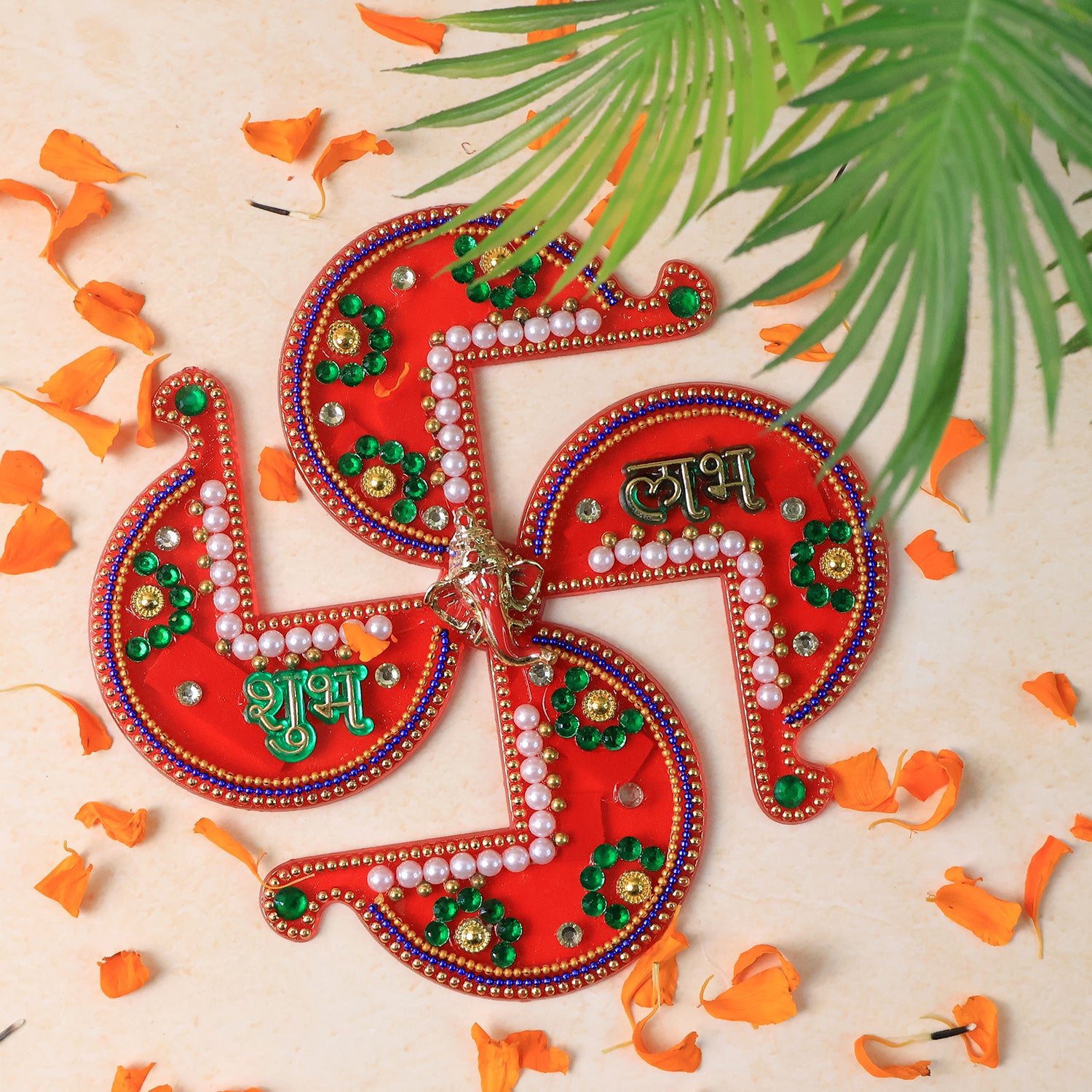Acrylic Swastik Shubh Labh wall hanging decor piece with intricate design, suitable for home decoration by Wukusy.