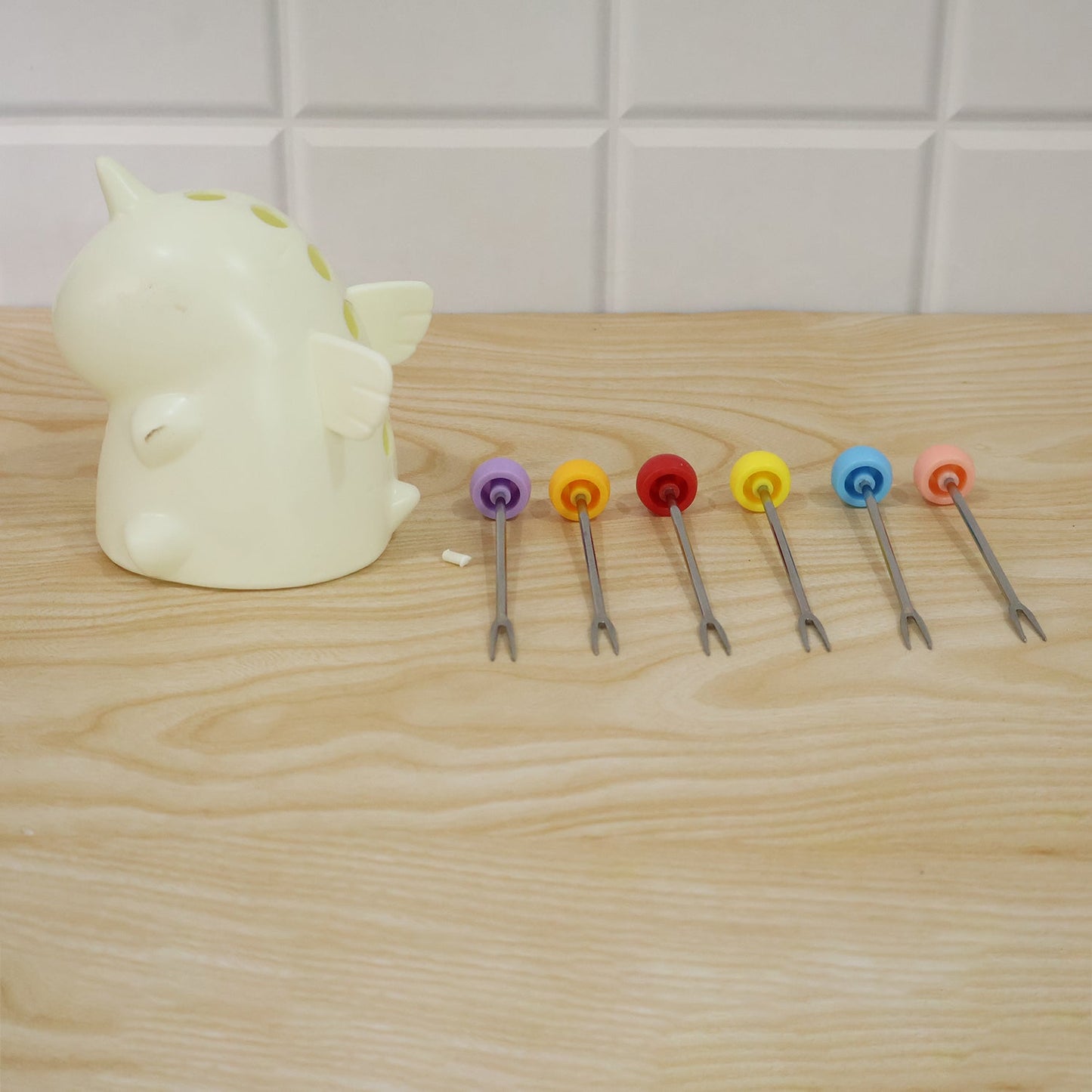Cartoon Dinosaur Fruit Fork Set With Storage Case Stand For Kids (1 Set)