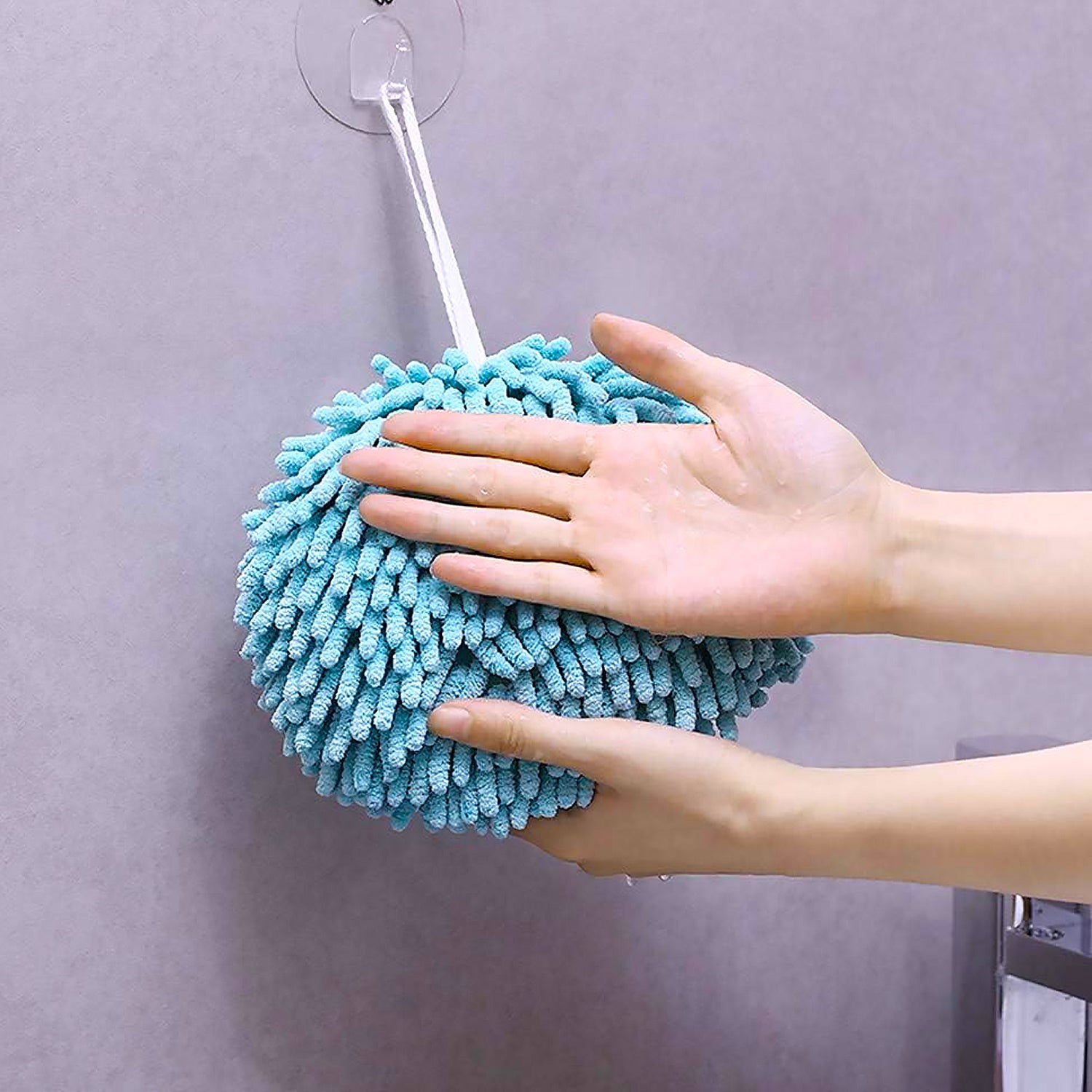 Wukusy microfiber plush hand towel with loop, soft, absorbent, hanging design for bathroom or kitchen use.