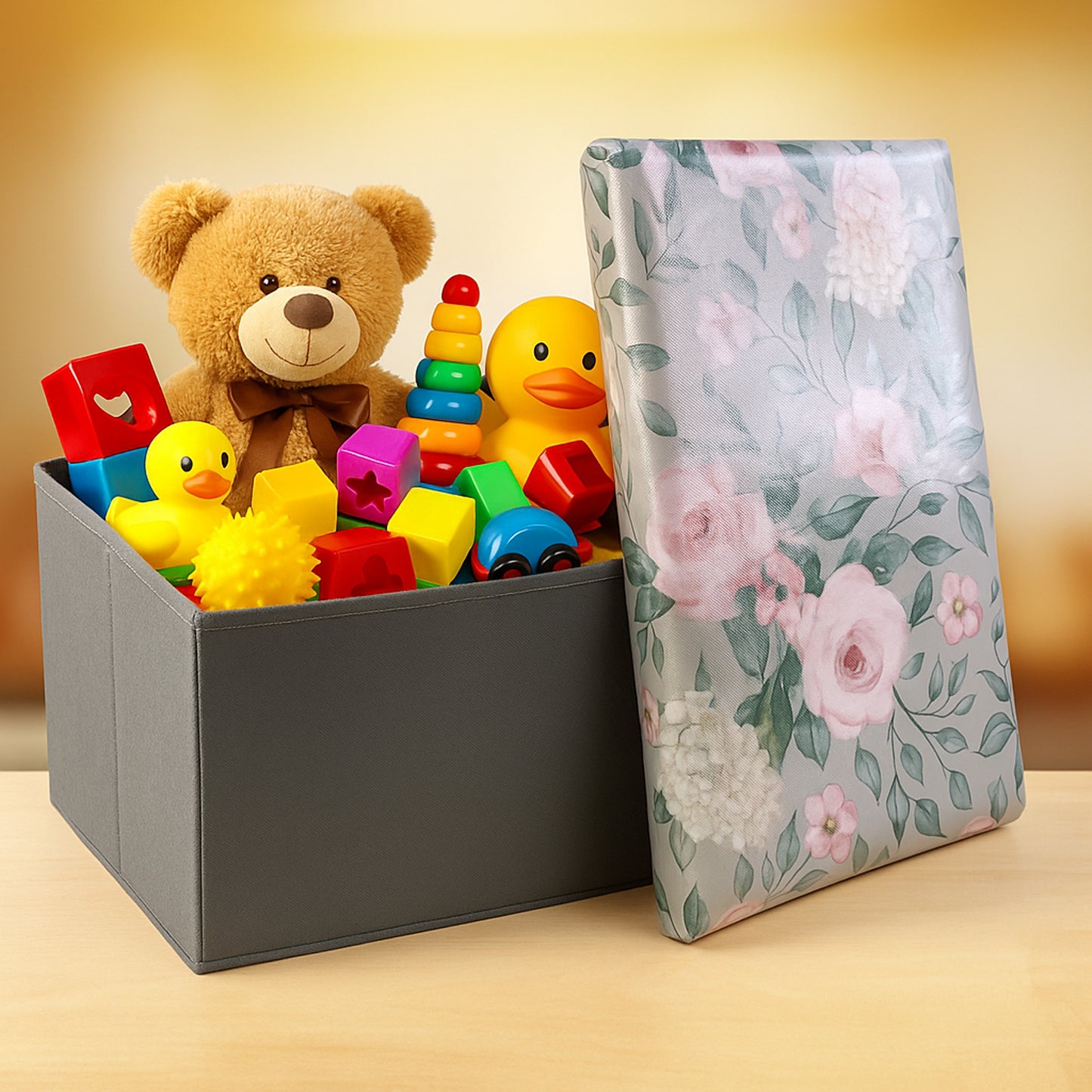 Wukusy premium foldable storage box with floral lid, versatile home organization solution, collapsible and decorative.