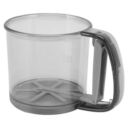 Wukusy plastic flour sieve cup with handle and fine mesh filter, ideal for kitchen baking and sifting flour efficiently.