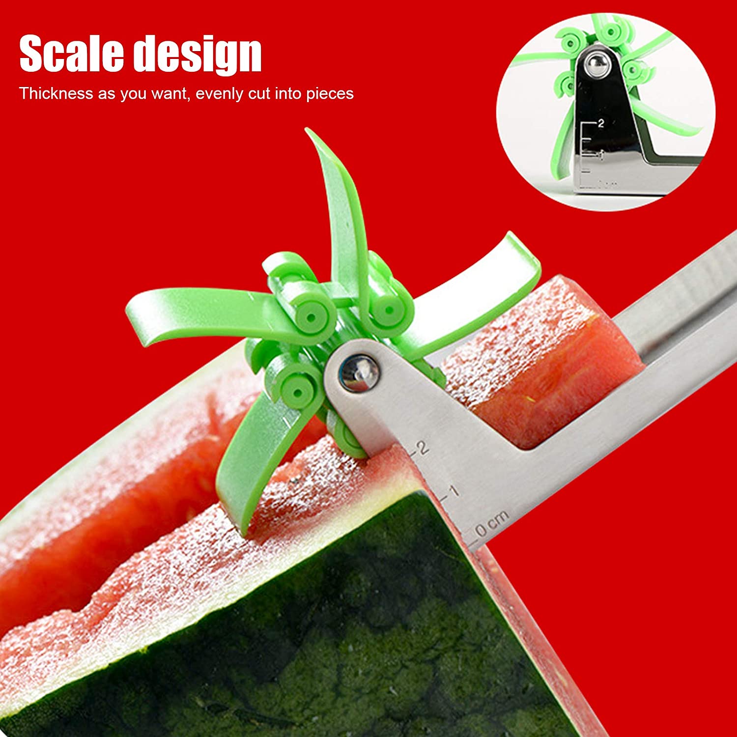 Wukusy stainless steel watermelon cutter and slicer, washable kitchen tool with windmill design for easy watermelon peeling and slicing.