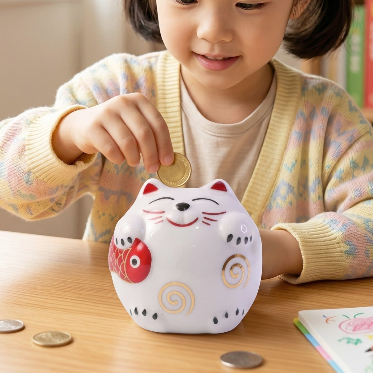 Ceramic Cat Piggy Bank  Cute Coin Saving Box For Kids And Adults