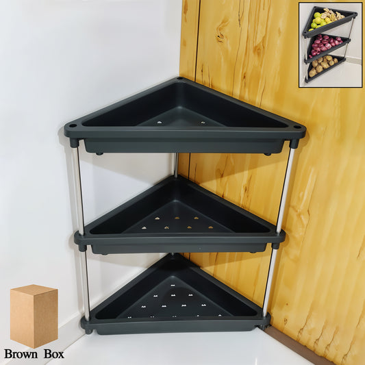 Wukusy 3-layer plastic corner storage rack for home and kitchen, with multiple shelves for organizing small items