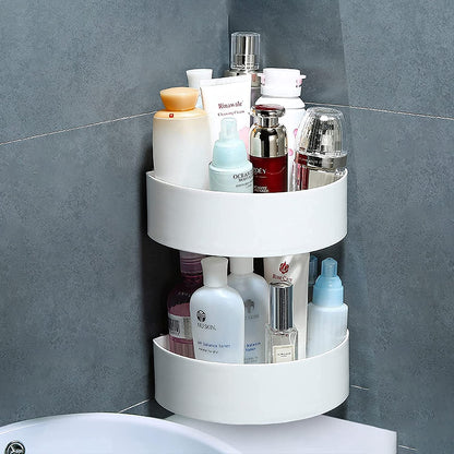 Wukusy 4033 corner shelf and shower caddy with plastic triangle wall mount, self-adhesive bathroom and kitchen storage basket