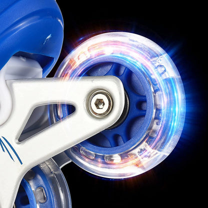 Wukusy 7554 inline skates with LED flashing wheels, adjustable length, high-quality pair for outdoor skating fun.