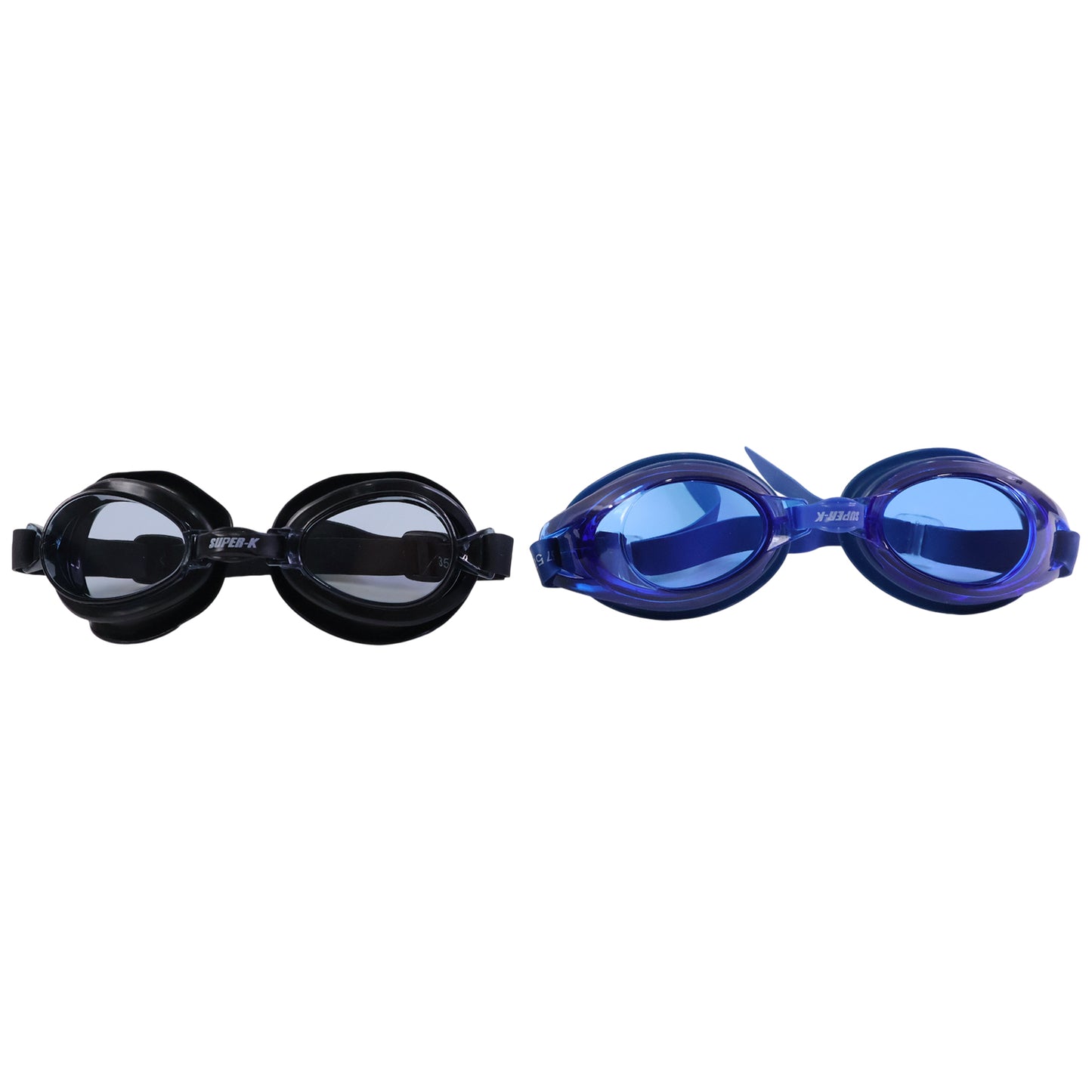 Wukusy swimming goggles set with two pairs of clear and tinted goggles, adjustable straps, suitable for competitive and recreational swimming.