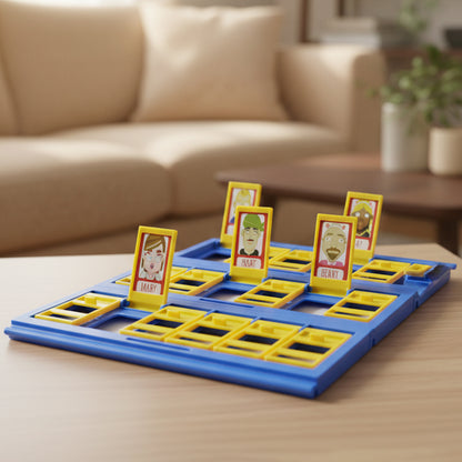 Wukusy Who Am I guessing board game for kids, featuring colorful game pieces and character cards for fun family play.