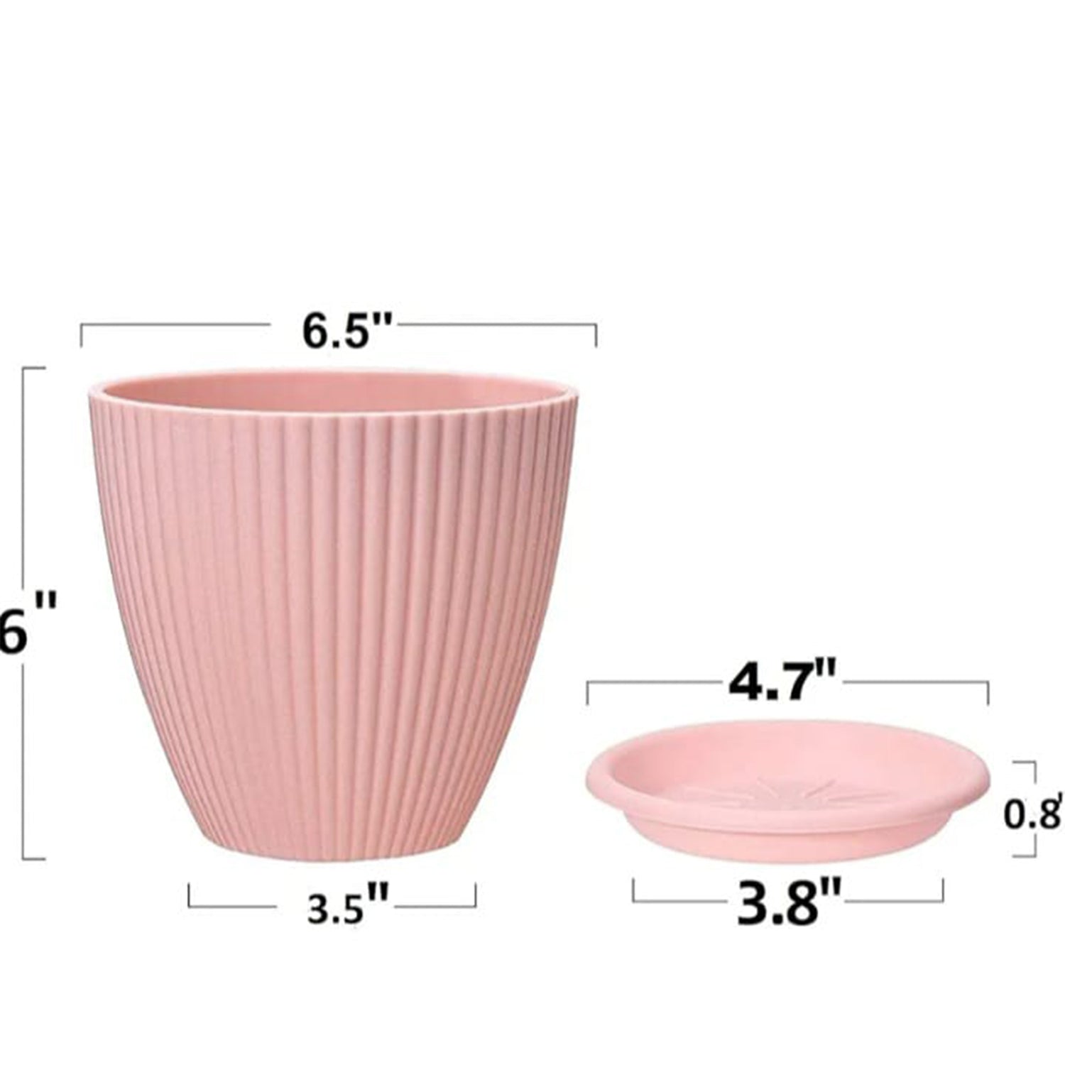 Set of five Wukusy plastic flower pots with matching bottom trays, suitable for indoor or outdoor plants.