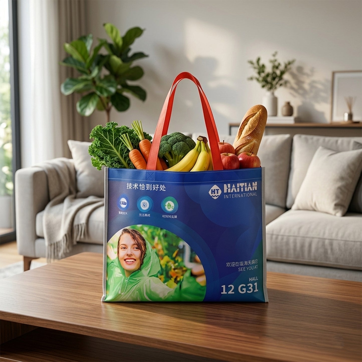 Large Wukusy multipurpose carry hand bag measuring 45x35 cm, with sturdy handles and spacious interior for daily use.
