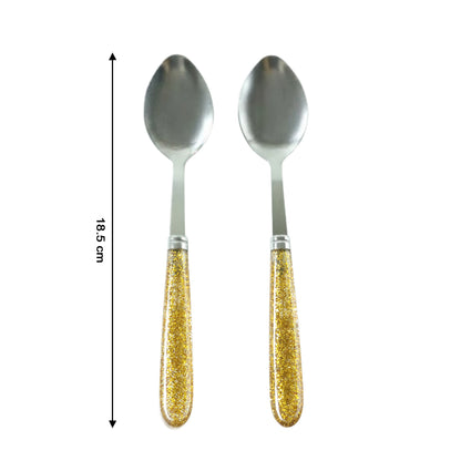 Pair of Wukusy premium stainless steel dining spoons, showing polished finish and ergonomic handles in a set of two.