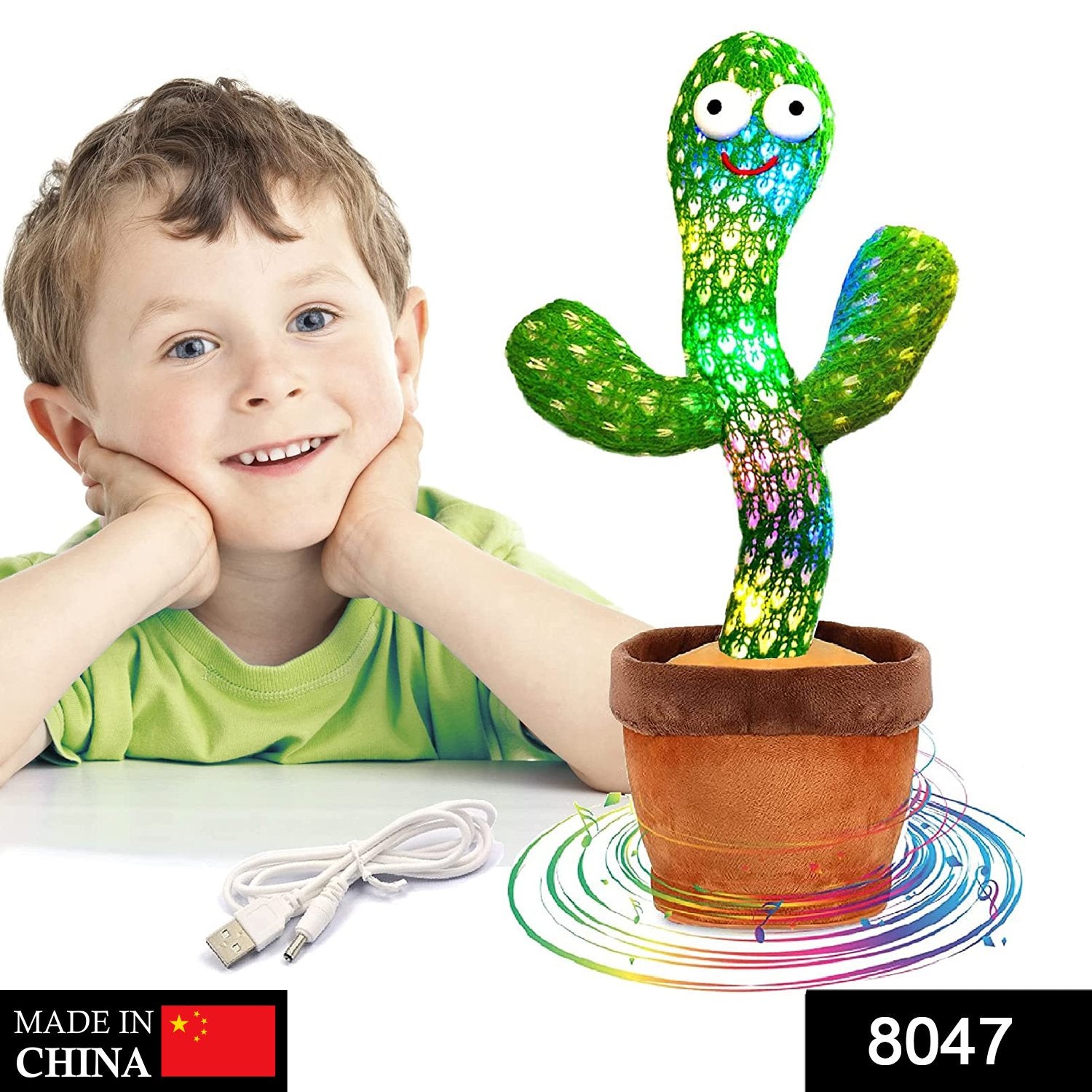 Colorful Dancing Cactus Toy from Wukusy, soft plush toy with flexible limbs for kids' play and entertainment.
