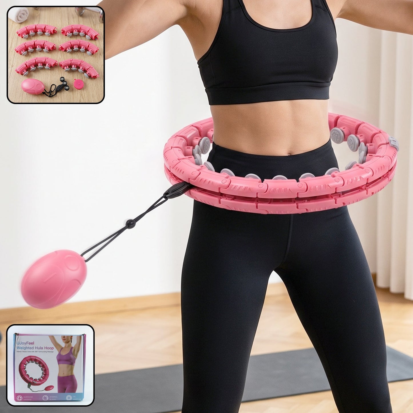 Wukusy adjustable smart weighted hula hoop with massage ball for waist slimming, featuring a colorful design and easy-to-use adjustable size