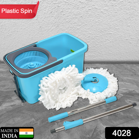 Wukusy Quick Spin Mop with plastic spin bucket and easy wheels for effective floor cleaning in home improvement.