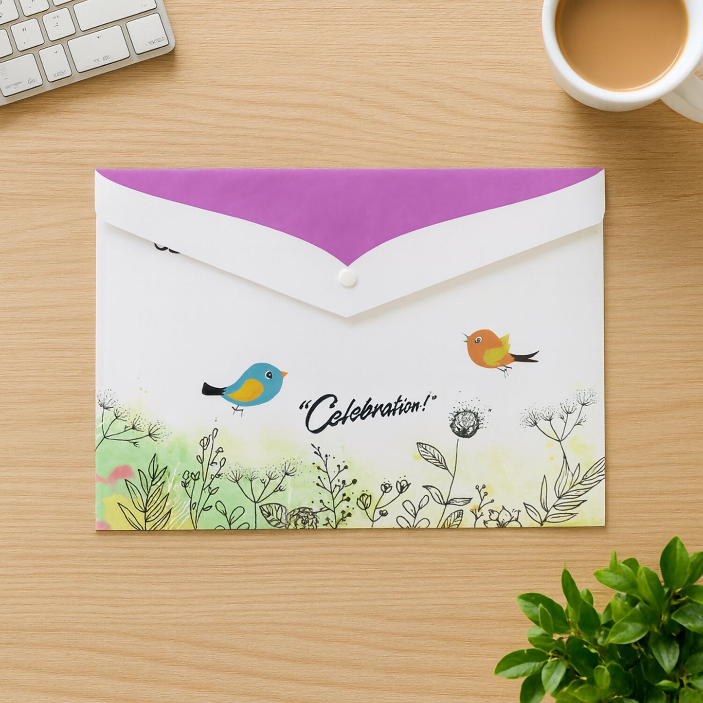 Wukusy A4 printed document folder with decorative button closure, featuring mix design and durable construction.