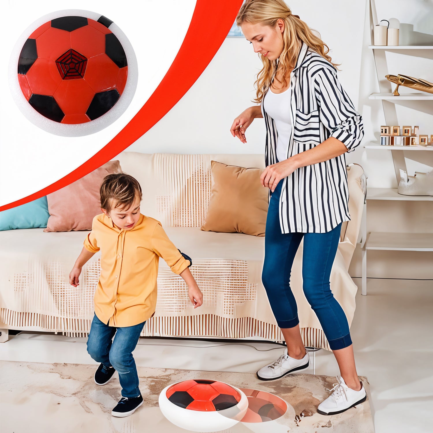Wukusy Ttg Hover Soccer Ball Toy with foam bumper, designed for indoor play, featuring a lightweight hover mechanism and colorful exterior.