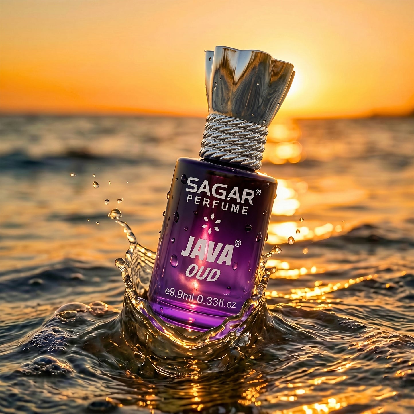 Wukusy Sagar Java Oud Roll-on Attar perfume oil in 9.9 ml, alcohol-free, for men and women, shown in a sleek roll-on bottle.
