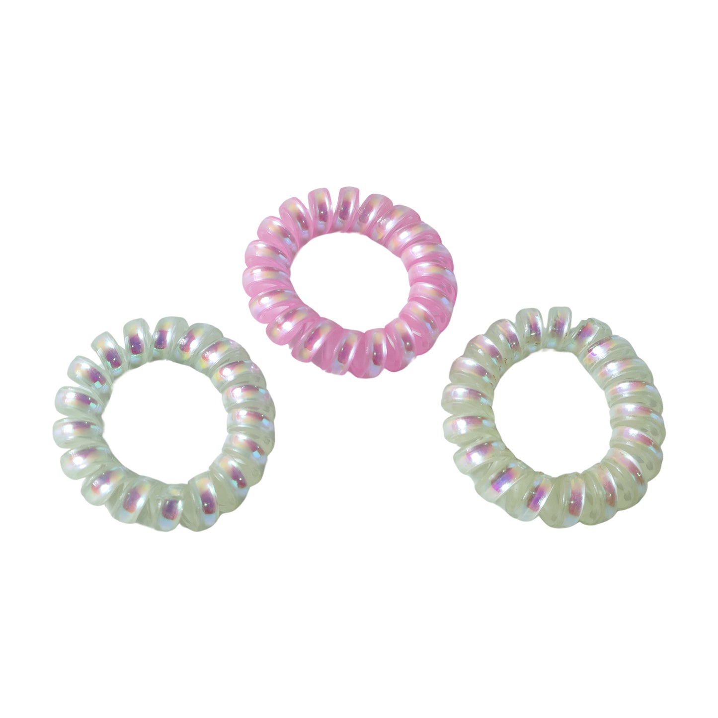 Set of five Wukusy soft stretchable telephone wire style hair bands in mixed colors, shown coiled and ready to wear.