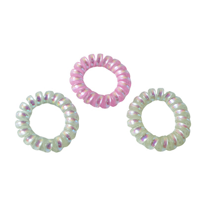 Set of five Wukusy soft stretchable telephone wire style hair bands in mixed colors, shown coiled and ready to wear.