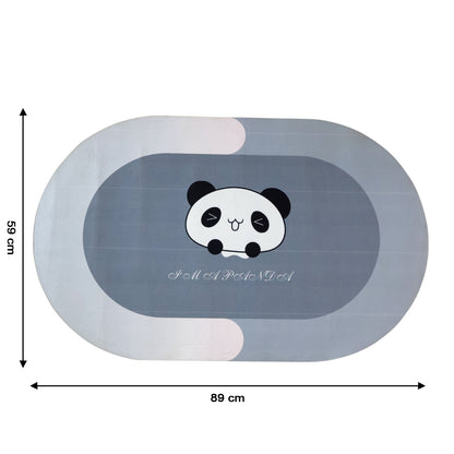 Wukusy anti-slip cartoon panda printed bathroom floor mat, 89x59 cm, with colorful panda design and textured surface for safety.