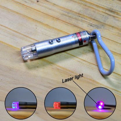 Wukusy 3-in-1 laser light, LED flashlight, and torch keychain with laser pointer, compact toy for kids and outdoor use.