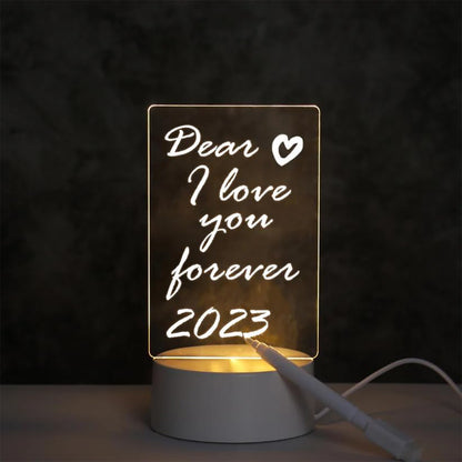 Wukusy LED acrylic message board night lamp used as modern home decor, featuring illuminated customizable message display.