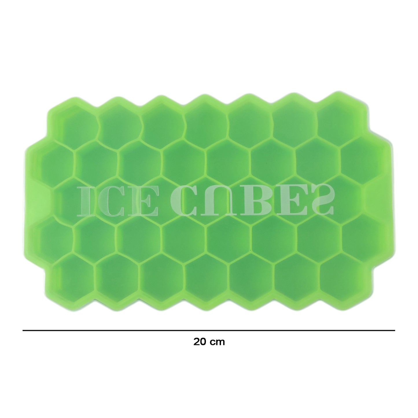 Wukusy premium honeycomb silicone ice cube tray with lid, showing multiple ice cubes in a clear tray with lid on a countertop