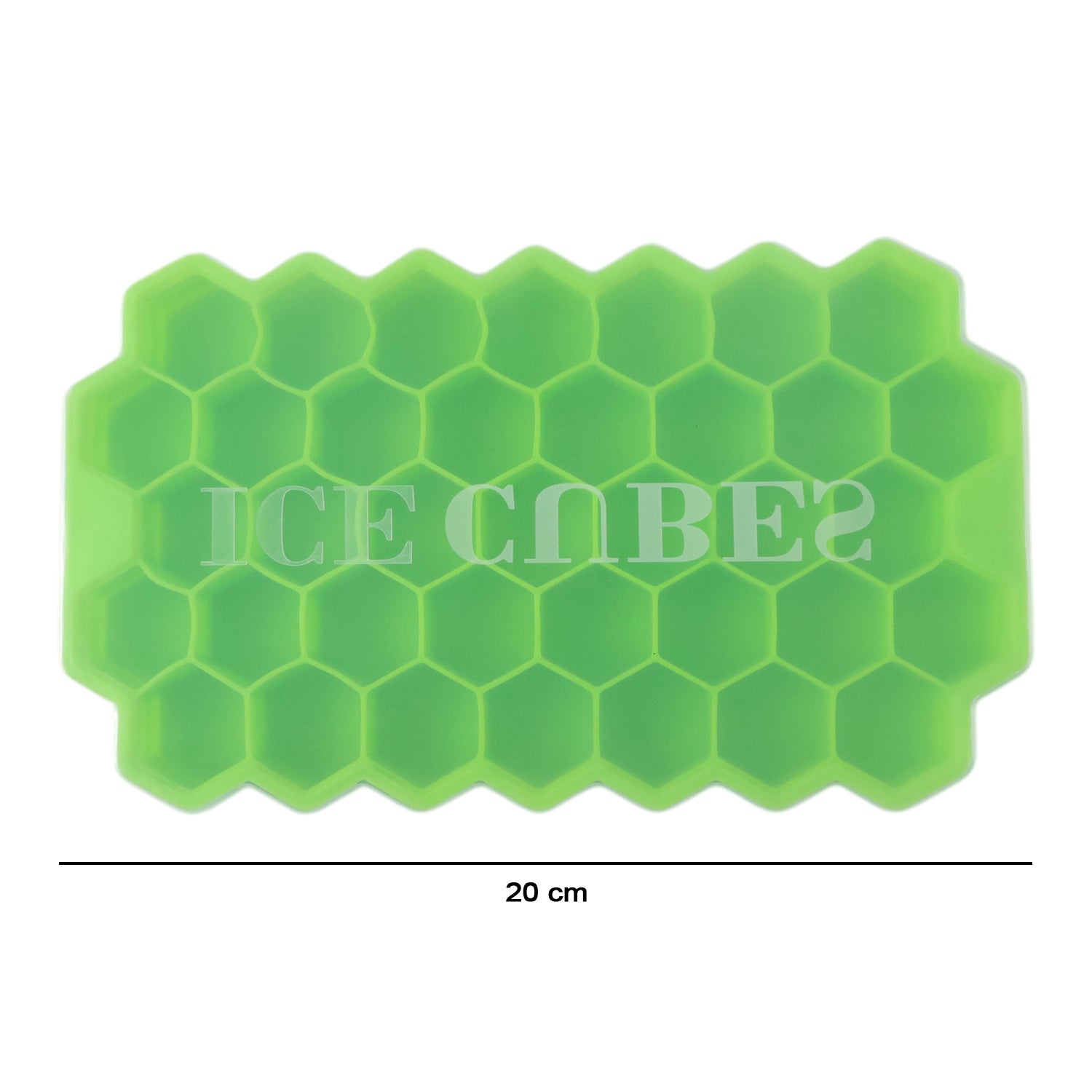 Wukusy premium honeycomb silicone ice cube tray with lid, showing multiple ice cubes in a clear tray with lid on a countertop