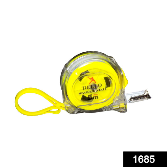 Wukusy 1685 Professional 5 Meter Measuring Tape showing measurement markings and durable tape reel.