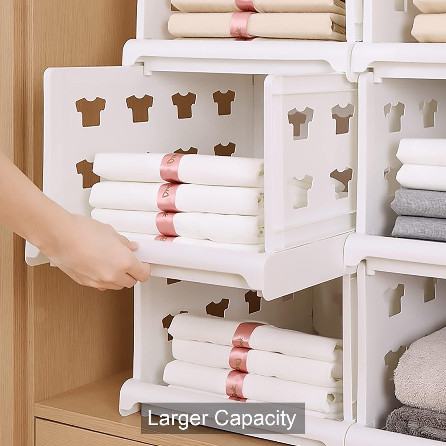 Wukusy 3-layer stackable storage cart with foldable shelves for clothes, kitchen, or bathroom organization in a modern home setting.