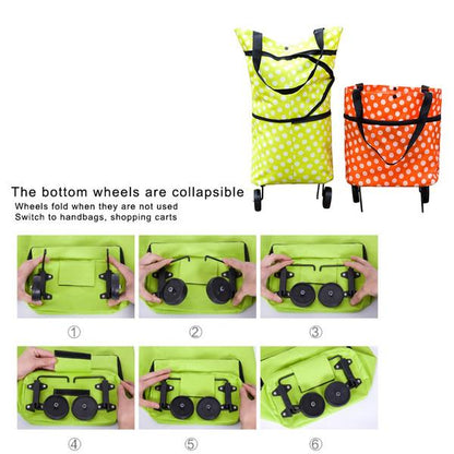 Wukusy 1652 folding trolley shopping bag for travel and luggage, showing its compact design and durable fabric.