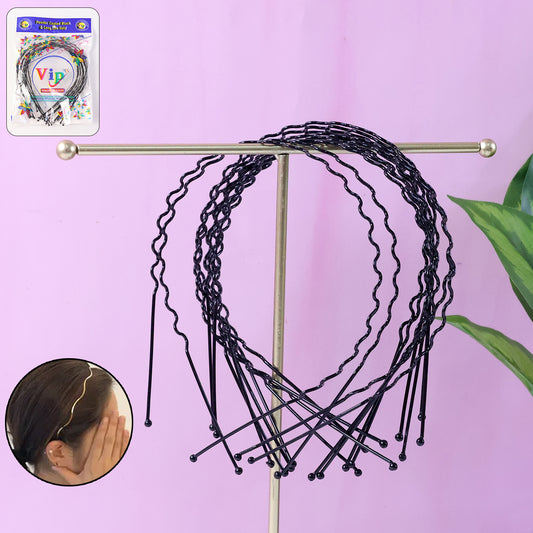 Set of 12 Wukusy metal wave hair bands for men and women, durable metallic hair accessories on a white background.