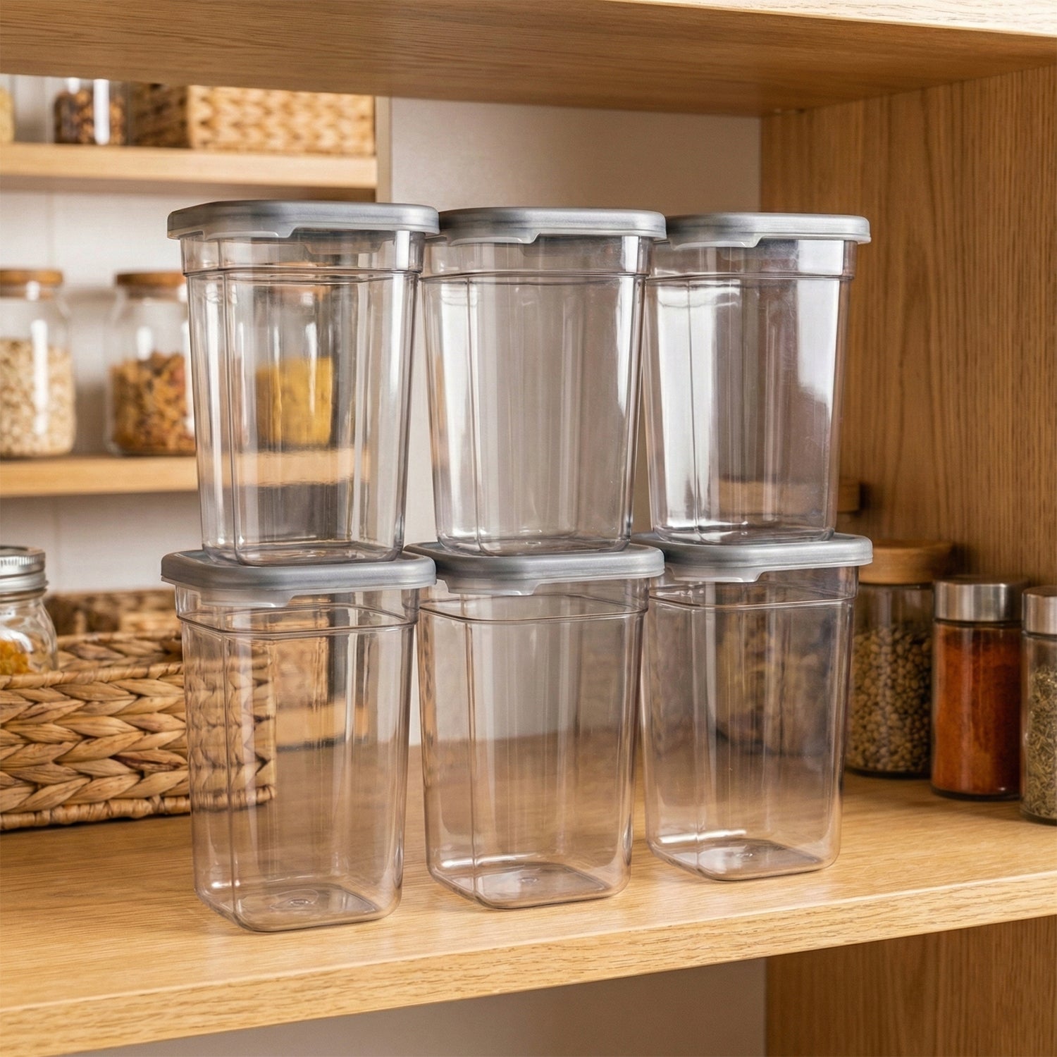 Set of six Wukusy plastic kitchen storage containers for fridge, 1200 ml capacity, versatile multipurpose fridge storage.