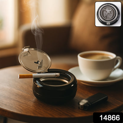 Wukusy round smokeless ashtray with lid, ceramic design for indoor use, featuring a sturdy lid and modern style.
