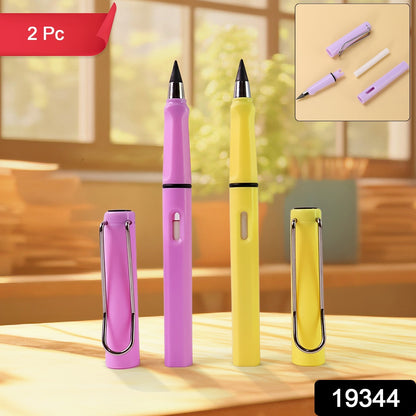 Wukusy 2-in-1 everlasting pencil with replaceable head and eraser, ideal for office use, shown with two pencils.