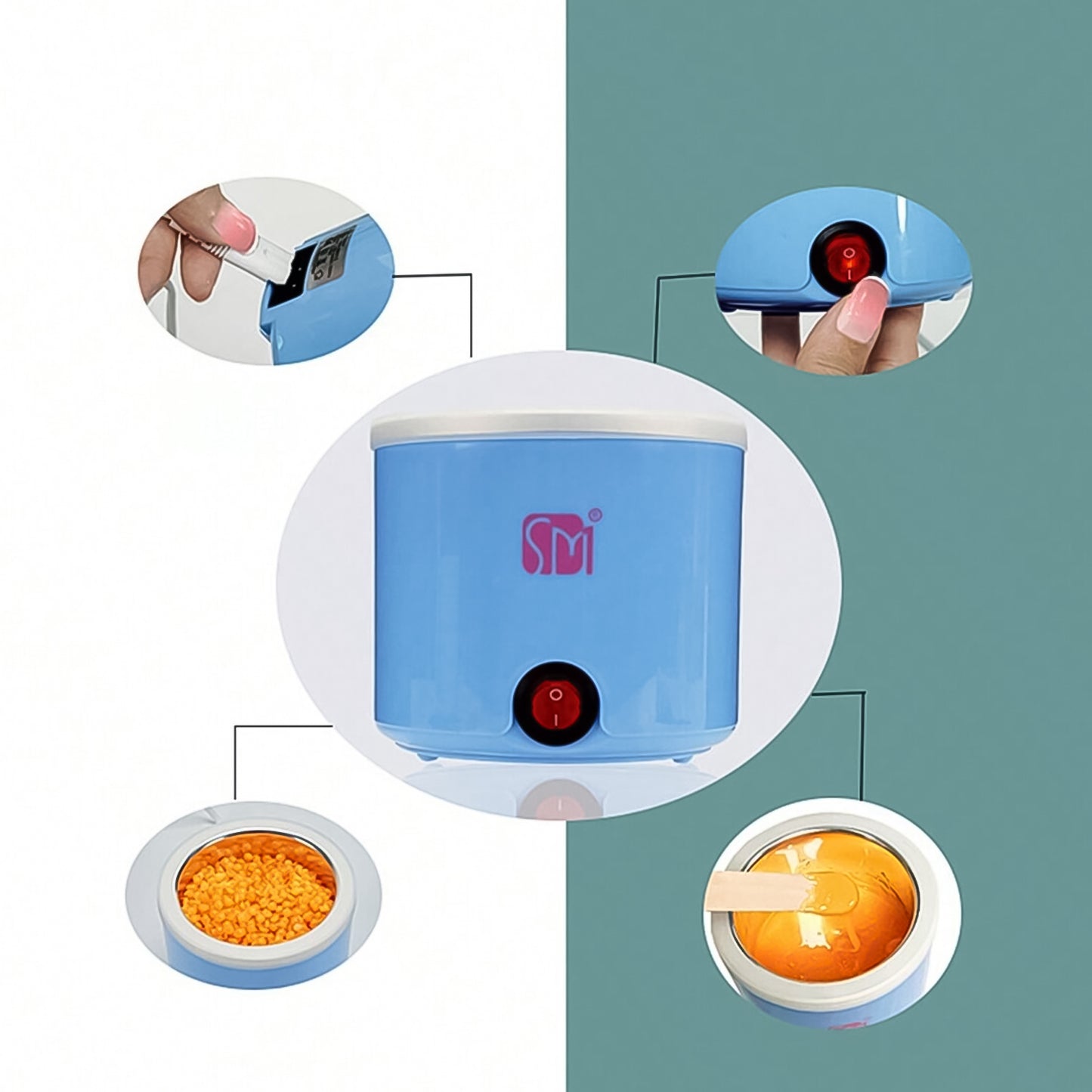 Wukusy electric wax heater with 200 ml capacity and 100w power, featuring a heating bowl for waxing procedures