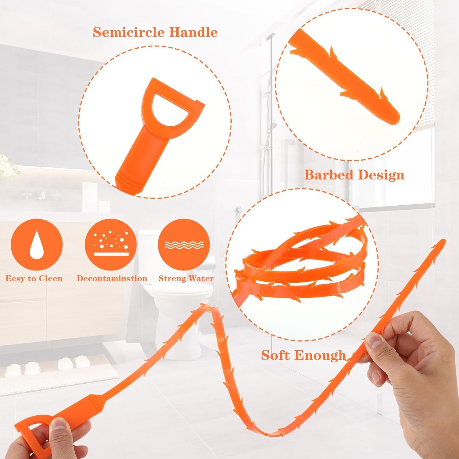 Set of three Wukusy flexible sink drain cleaning sticks, 50 cm long, for home improvement and plumbing maintenance.
