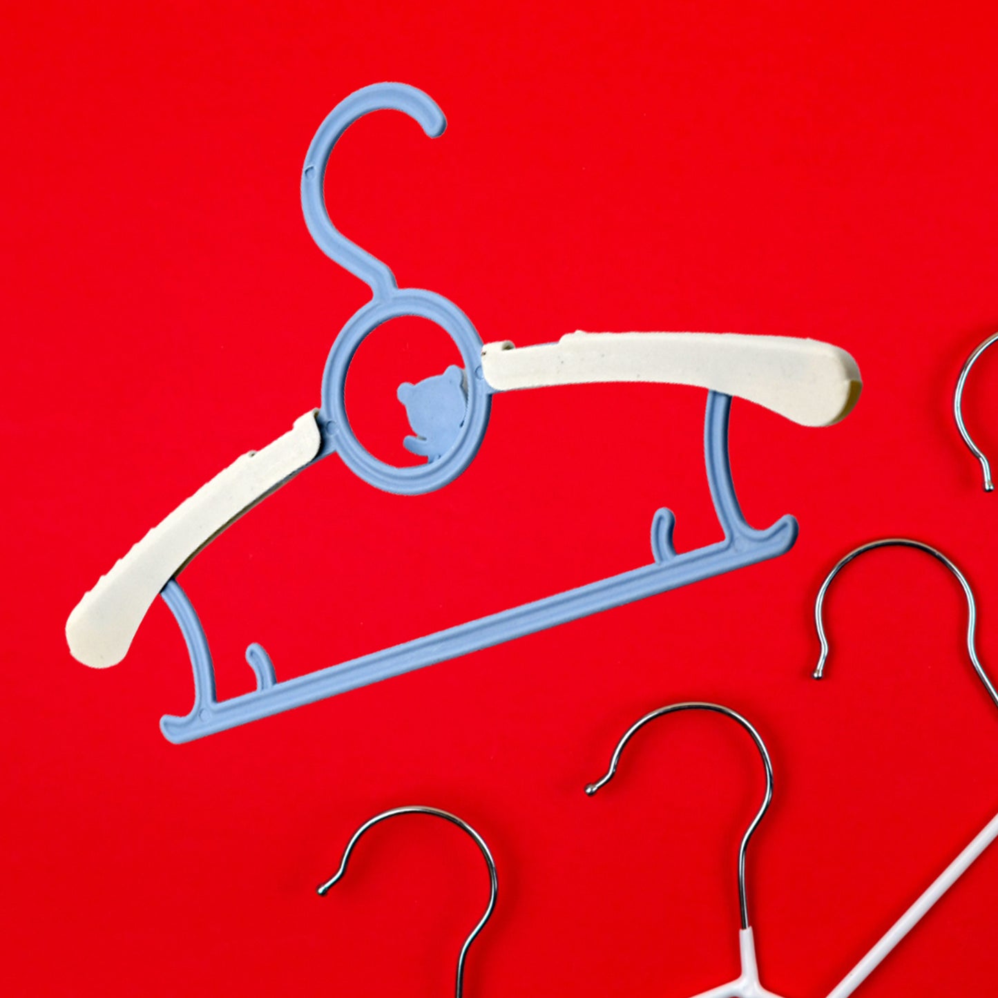 Set of 5 Wukusy large plastic adjustable child dress hangers for clothes, coats, and shirts, space-saving and lightweight for closets.