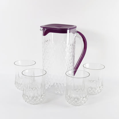 Wukusy Supermom Roma plastic jug and glass set with five pieces, including a large jug and matching glasses for home and kitchen use.