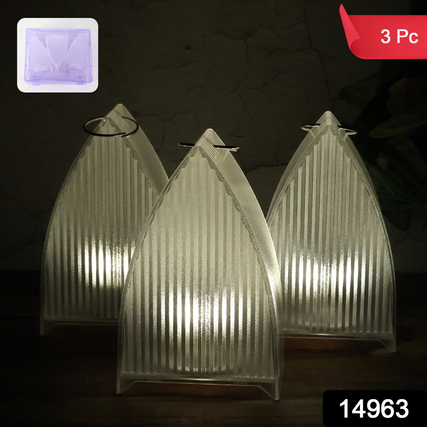Set of three Wukusy flameless LED decorative lantern lights for home decor, featuring warm glowing lights in a stylish design.