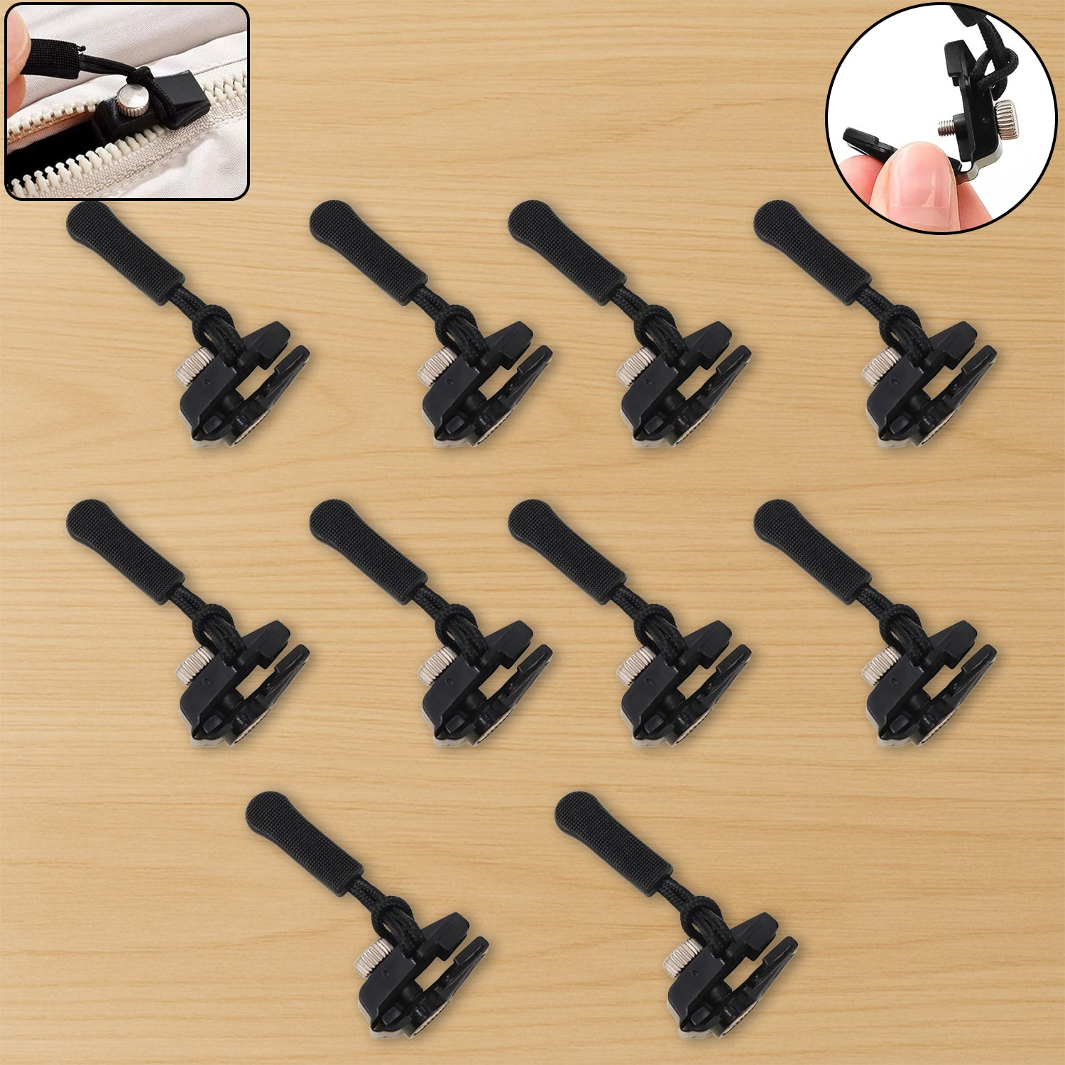 Set of 10 portable Wukusy universal detachable zipper sliders for home improvement, showcasing various sizes and designs.
