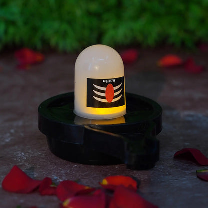 Wukusy water sensor LED Shivling idol for pooja and festival decoration, featuring illuminated Shivling with intricate details