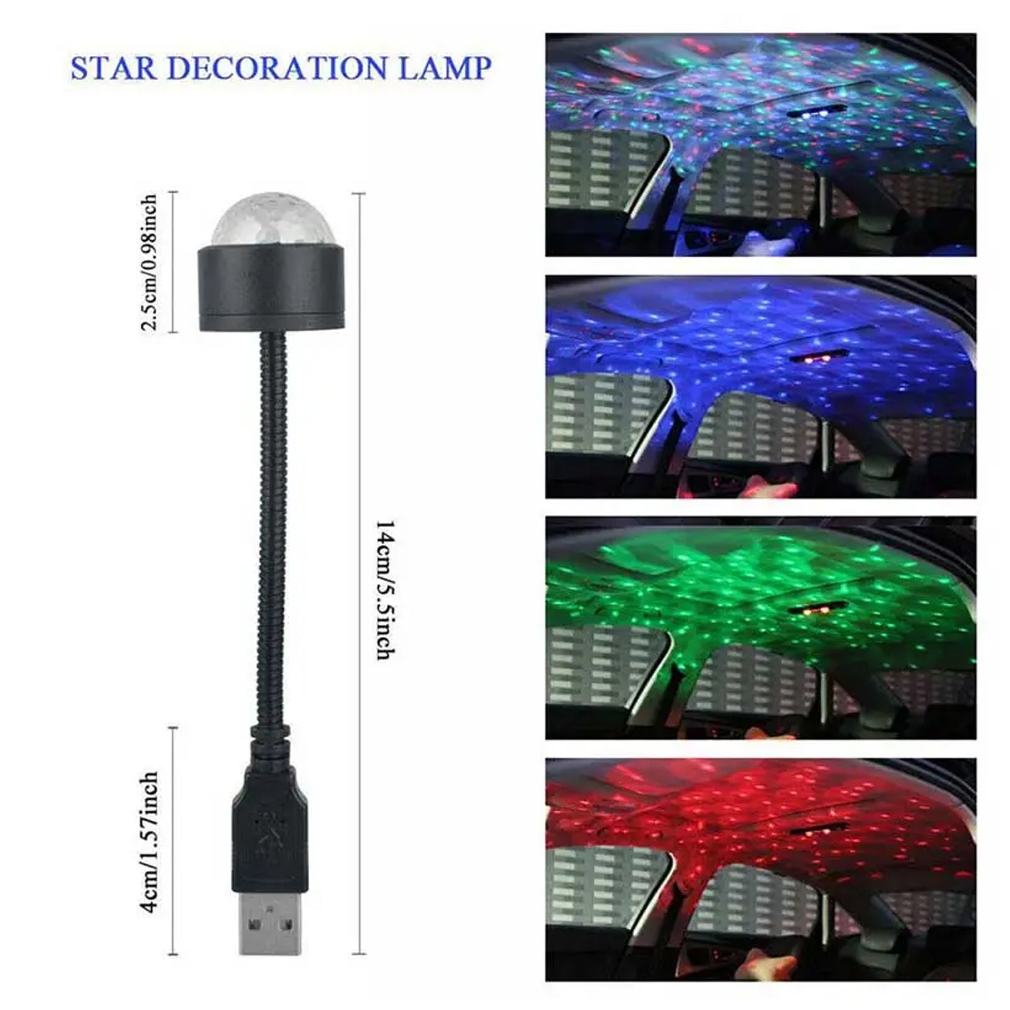 Wukusy USB star night light projector and mini disco ball light, adjustable car ceiling strobe light for bedroom or party decor