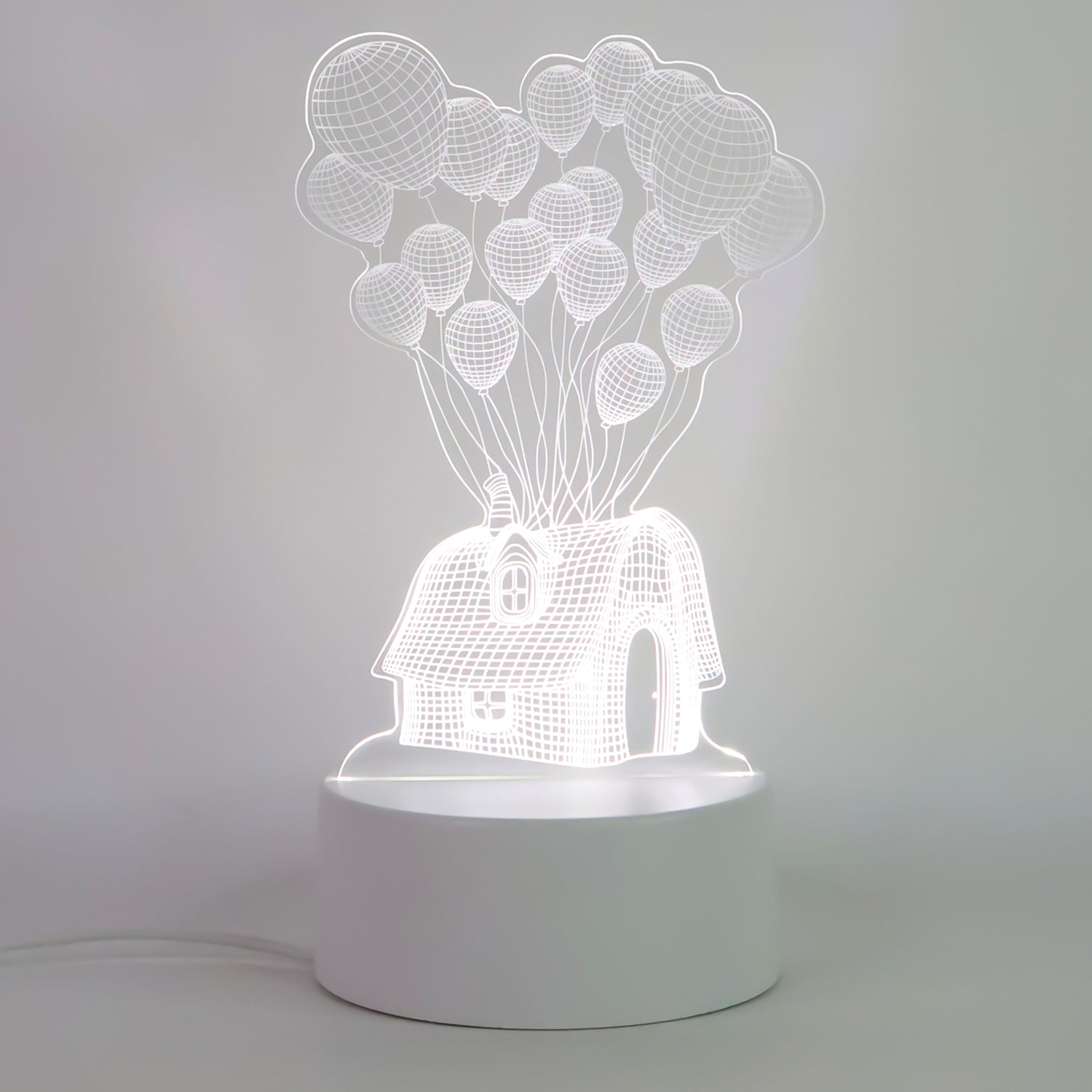 Wukusy 3D illusion LED night lamp featuring a house and balloons design, perfect for cozy home decor lighting.